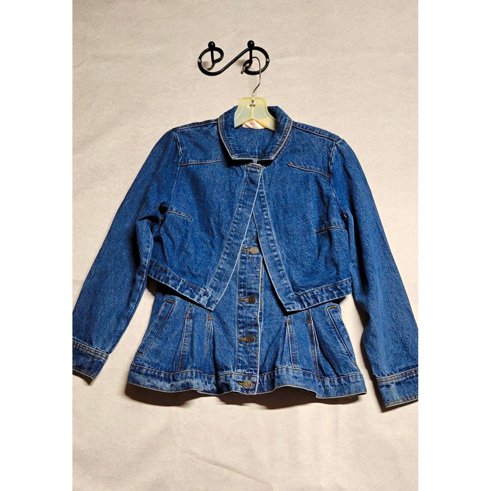 Modern Minx Blue Button Front Denim Cape Jacket Long Sleeve  w/ Pockets Size S
